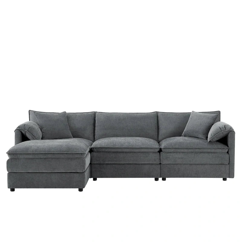 103.5" Chenille L-Shaped Sectional Sofa with 4 Seats, Ottoman, and Pocket Spring Cushions (330 lb Capacity) 32
