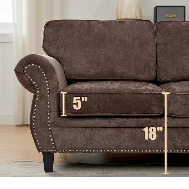 109.5-Inch Chenille L-Shaped Sectional Sofa for 6 with Rivet-Embellished Rolled Armrests, Cushions, and Sturdy Wood Frame 3