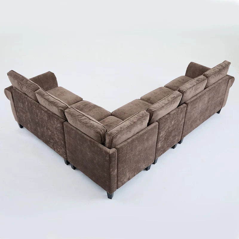 109.5-Inch Chenille L-Shaped Sectional Sofa for 6 with Rivet-Embellished Rolled Armrests, Cushions, and Sturdy Wood Frame 7