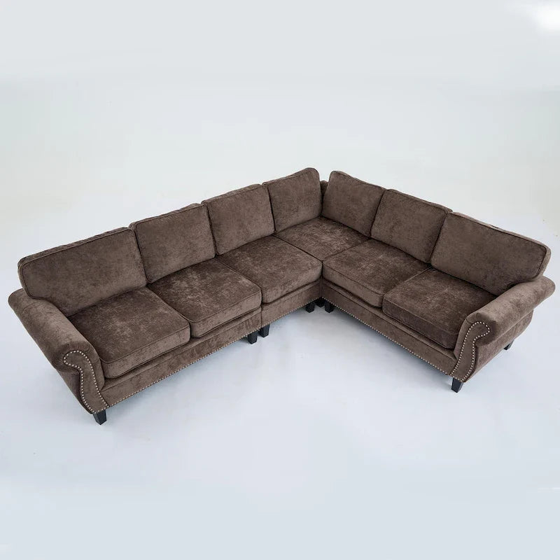 109.5-Inch Chenille L-Shaped Sectional Sofa for 6 with Rivet-Embellished Rolled Armrests, Cushions, and Sturdy Wood Frame 8