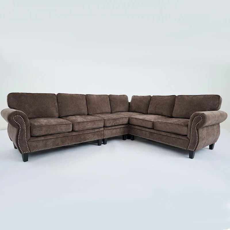 109.5-Inch Chenille L-Shaped Sectional Sofa for 6 with Rivet-Embellished Rolled Armrests, Cushions, and Sturdy Wood Frame 9
