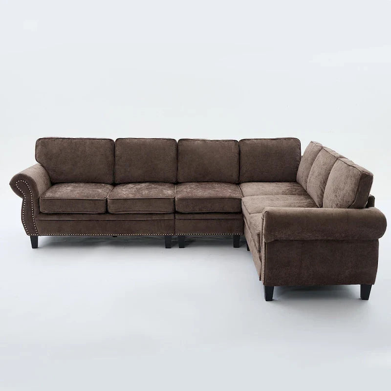 109.5-Inch Chenille L-Shaped Sectional Sofa for 6 with Rivet-Embellished Rolled Armrests, Cushions, and Sturdy Wood Frame 10