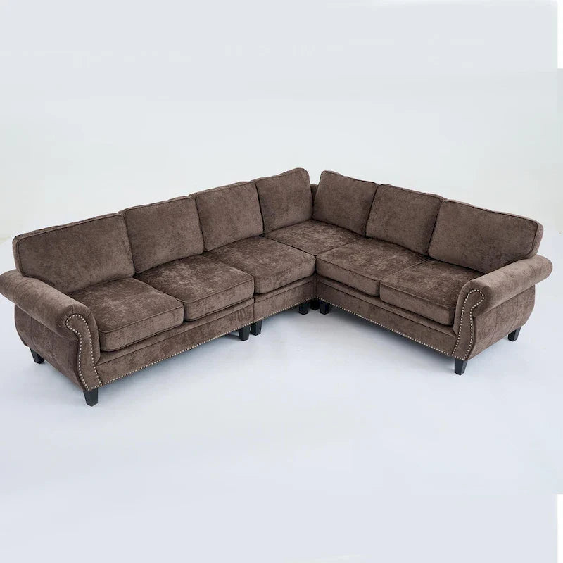 109.5-Inch Chenille L-Shaped Sectional Sofa for 6 with Rivet-Embellished Rolled Armrests, Cushions, and Sturdy Wood Frame 11
