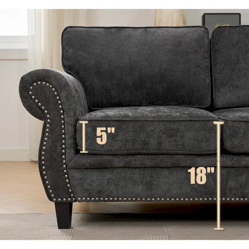 109.5-Inch Chenille L-Shaped Sectional Sofa for 6 with Rivet-Embellished Rolled Armrests, Cushions, and Sturdy Wood Frame 17