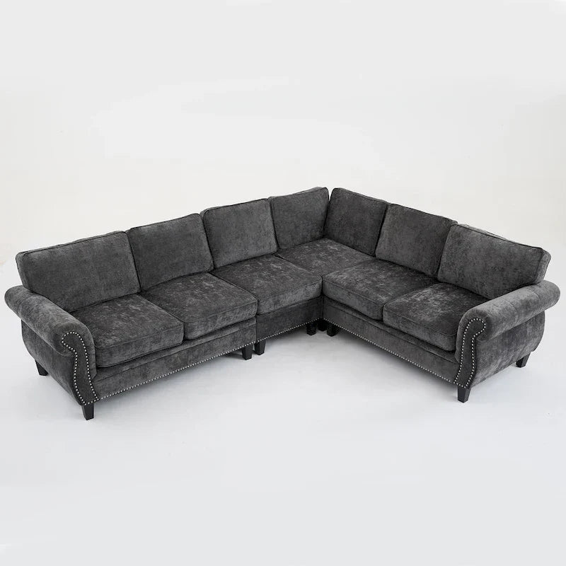 109.5-Inch Chenille L-Shaped Sectional Sofa for 6 with Rivet-Embellished Rolled Armrests, Cushions, and Sturdy Wood Frame 19
