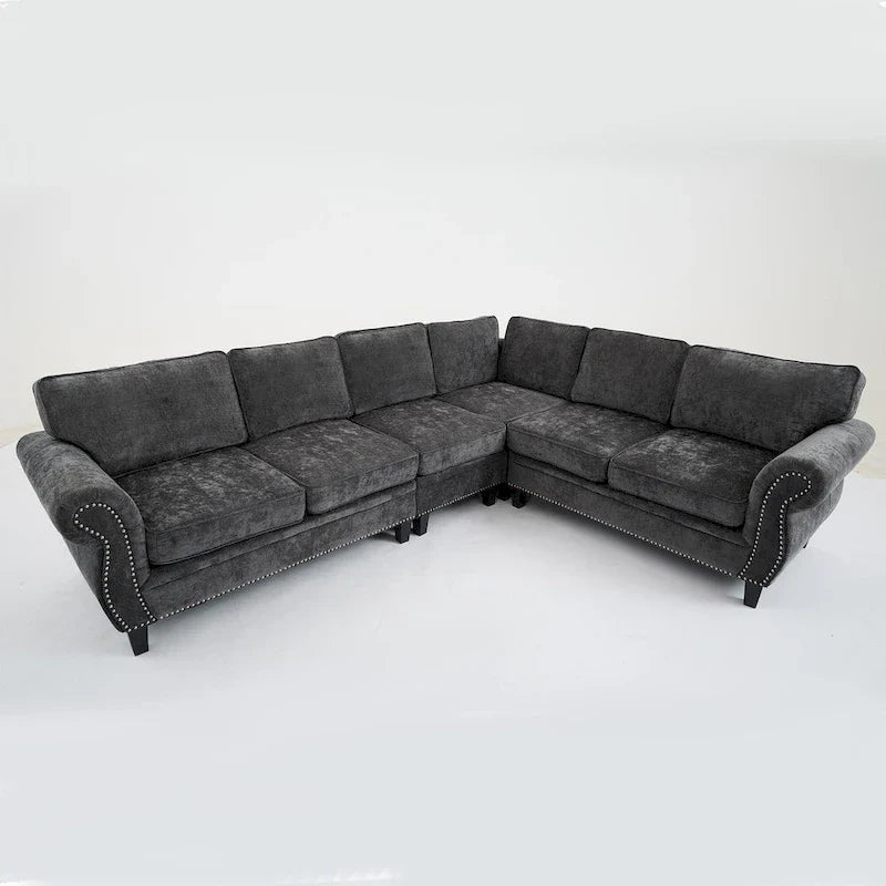 109.5-Inch Chenille L-Shaped Sectional Sofa for 6 with Rivet-Embellished Rolled Armrests, Cushions, and Sturdy Wood Frame 20