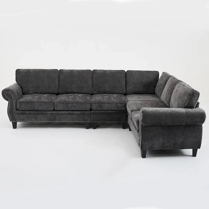 109.5-Inch Chenille L-Shaped Sectional Sofa for 6 with Rivet-Embellished Rolled Armrests, Cushions, and Sturdy Wood Frame 21