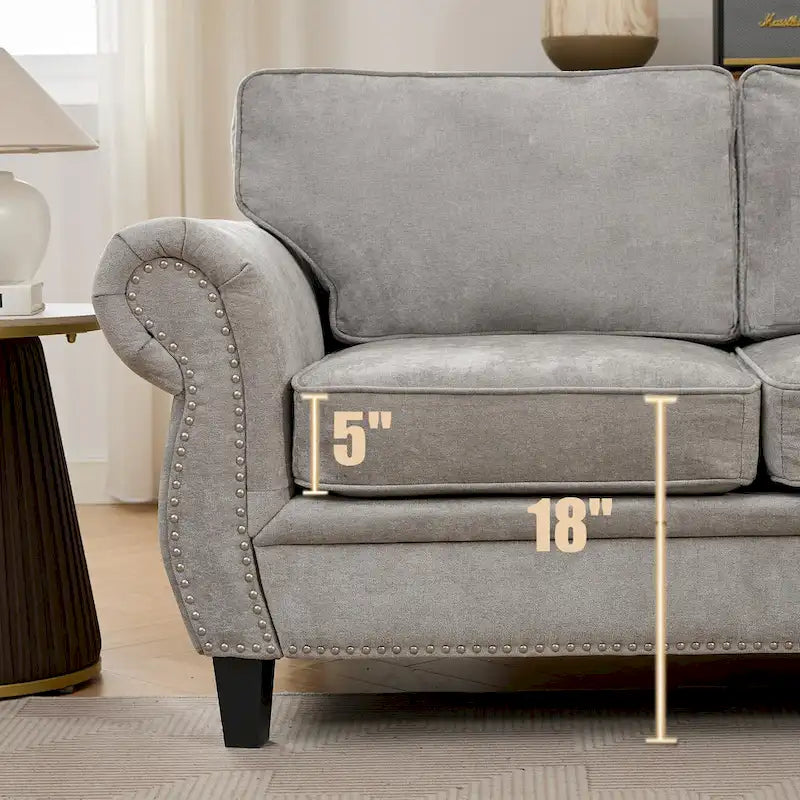 109.5-Inch Chenille L-Shaped Sectional Sofa for 6 with Rivet-Embellished Rolled Armrests, Cushions, and Sturdy Wood Frame 23