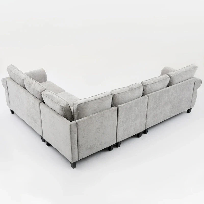 109.5-Inch Chenille L-Shaped Sectional Sofa for 6 with Rivet-Embellished Rolled Armrests, Cushions, and Sturdy Wood Frame 28