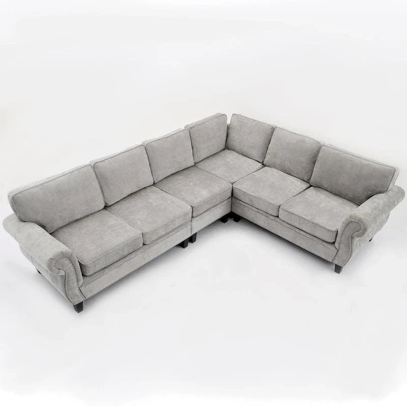 109.5-Inch Chenille L-Shaped Sectional Sofa for 6 with Rivet-Embellished Rolled Armrests, Cushions, and Sturdy Wood Frame 29