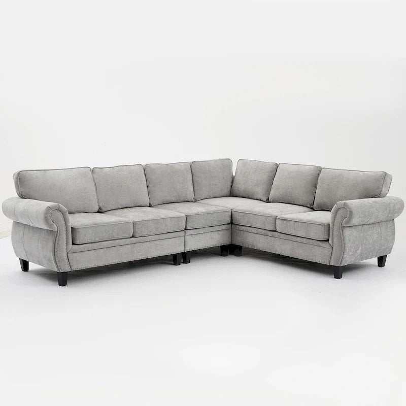 109.5-Inch Chenille L-Shaped Sectional Sofa for 6 with Rivet-Embellished Rolled Armrests, Cushions, and Sturdy Wood Frame 30