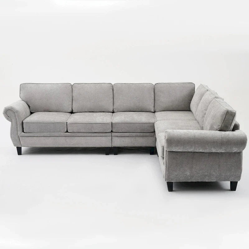 109.5-Inch Chenille L-Shaped Sectional Sofa for 6 with Rivet-Embellished Rolled Armrests, Cushions, and Sturdy Wood Frame 31