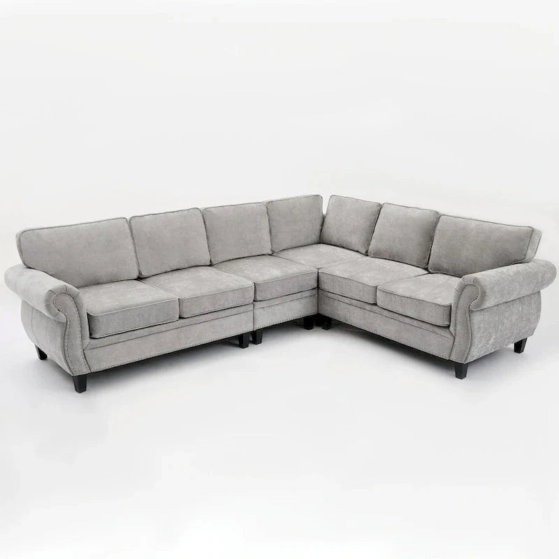 109.5-Inch Chenille L-Shaped Sectional Sofa for 6 with Rivet-Embellished Rolled Armrests, Cushions, and Sturdy Wood Frame 32