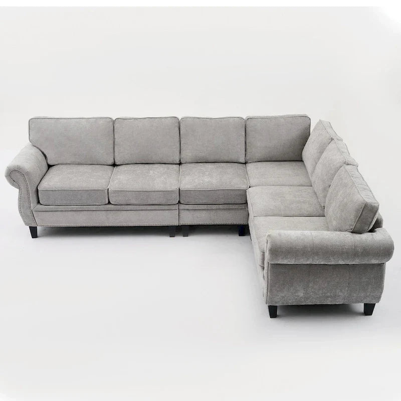 109.5-Inch Chenille L-Shaped Sectional Sofa for 6 with Rivet-Embellished Rolled Armrests, Cushions, and Sturdy Wood Frame 33