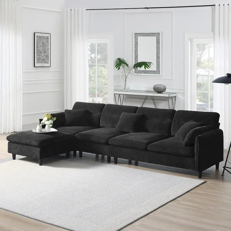 110-Inch L-Shaped 5-Seater Sectional Sofa with Removable Ottoman, Cloud Chenille Fabric, and 5 Cushions 35