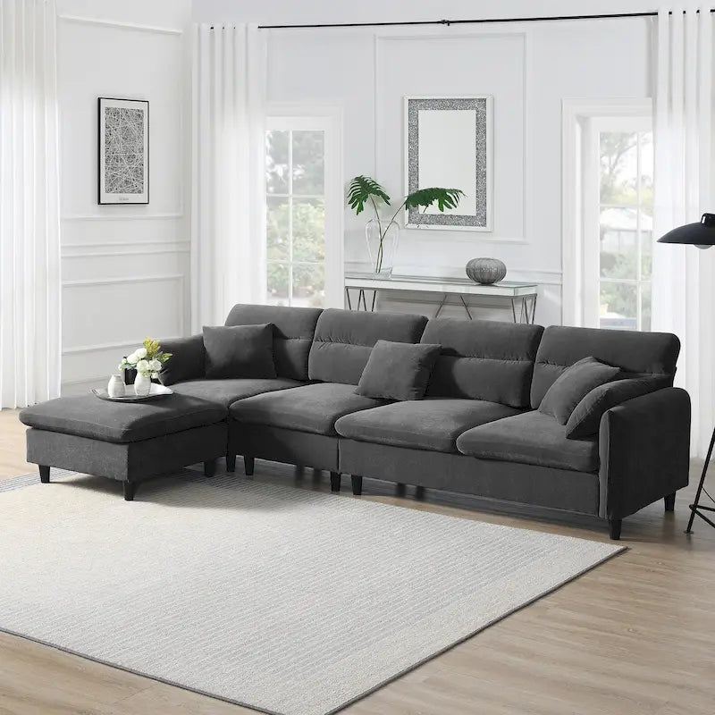 110-Inch L-Shaped 5-Seater Sectional Sofa with Removable Ottoman, Cloud Chenille Fabric, and 5 Cushions 36