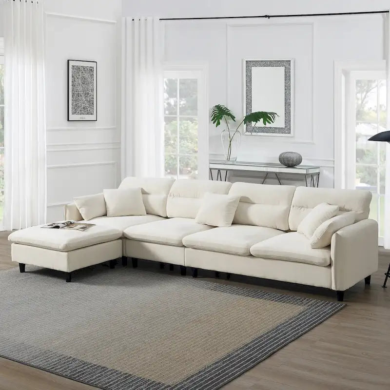 110-Inch L-Shaped 5-Seater Sectional Sofa with Removable Ottoman, Cloud Chenille Fabric, and 5 Cushions 1