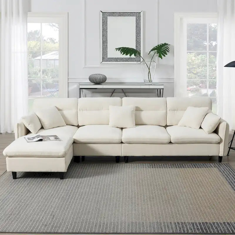 110-Inch L-Shaped 5-Seater Sectional Sofa with Removable Ottoman, Cloud Chenille Fabric, and 5 Cushions 3