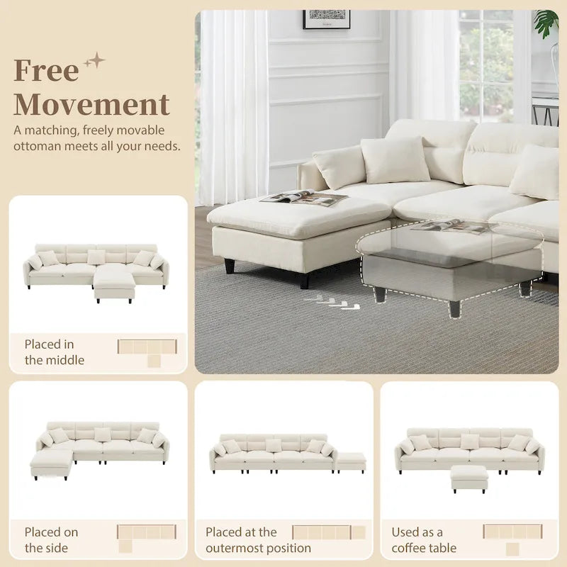 110-Inch L-Shaped 5-Seater Sectional Sofa with Removable Ottoman, Cloud Chenille Fabric, and 5 Cushions 4