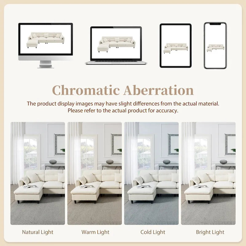 110-Inch L-Shaped 5-Seater Sectional Sofa with Removable Ottoman, Cloud Chenille Fabric, and 5 Cushions 7