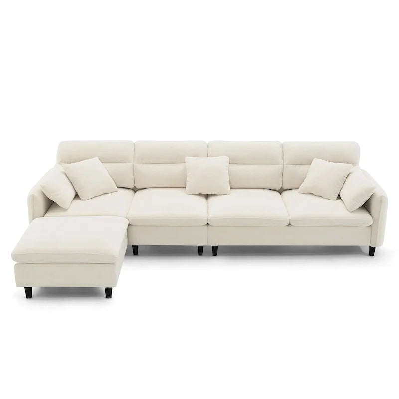 110-Inch L-Shaped 5-Seater Sectional Sofa with Removable Ottoman, Cloud Chenille Fabric, and 5 Cushions 9
