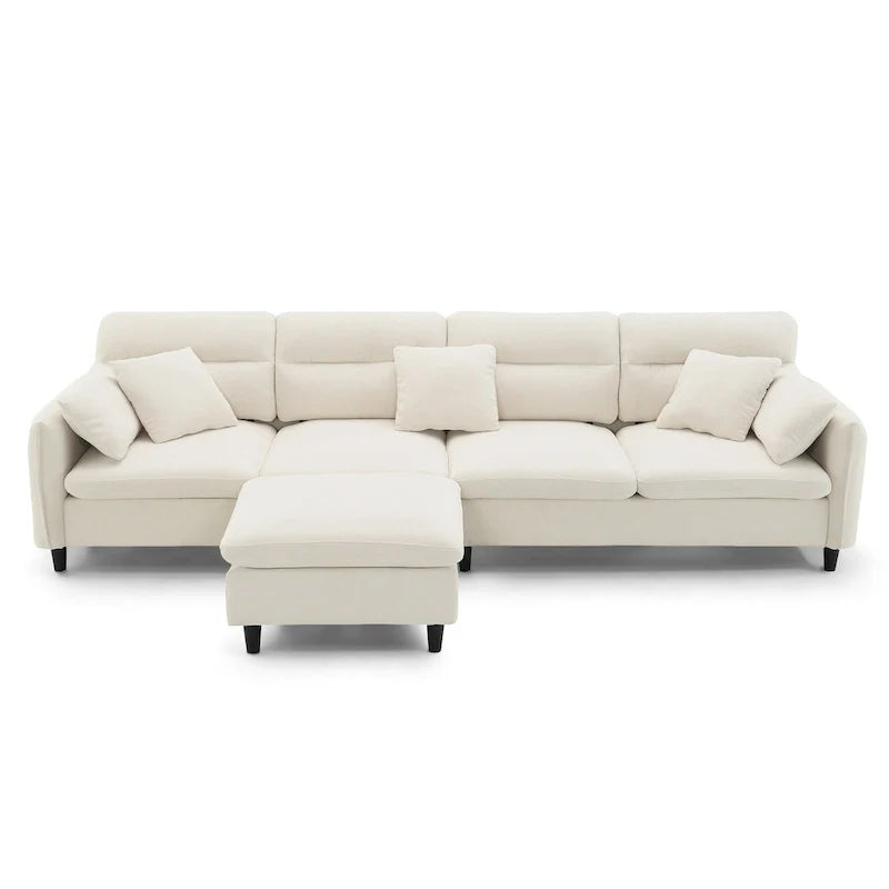 110-Inch L-Shaped 5-Seater Sectional Sofa with Removable Ottoman, Cloud Chenille Fabric, and 5 Cushions 10