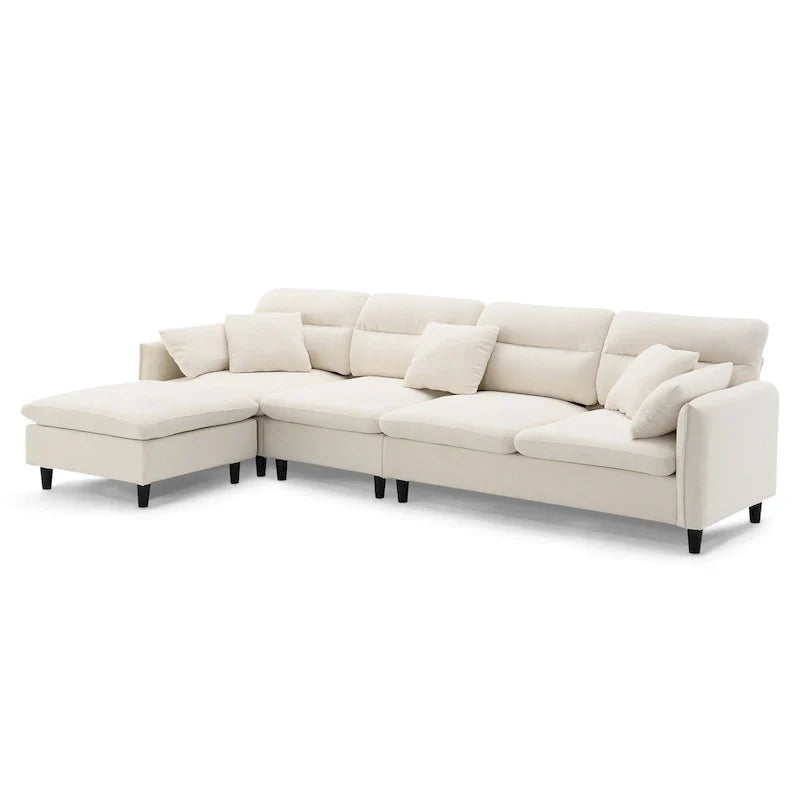 110-Inch L-Shaped 5-Seater Sectional Sofa with Removable Ottoman, Cloud Chenille Fabric, and 5 Cushions 12
