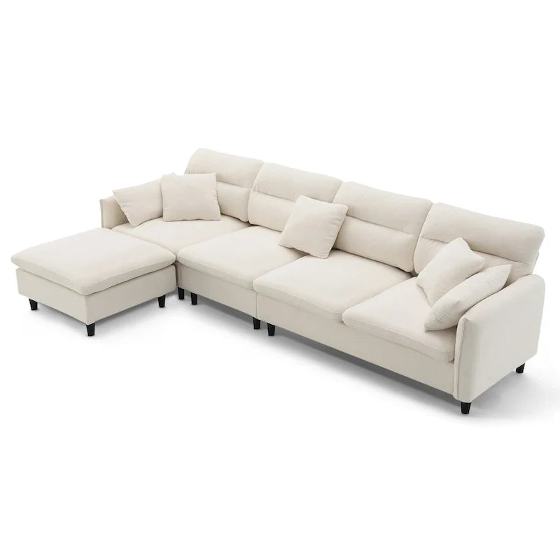 110-Inch L-Shaped 5-Seater Sectional Sofa with Removable Ottoman, Cloud Chenille Fabric, and 5 Cushions 13