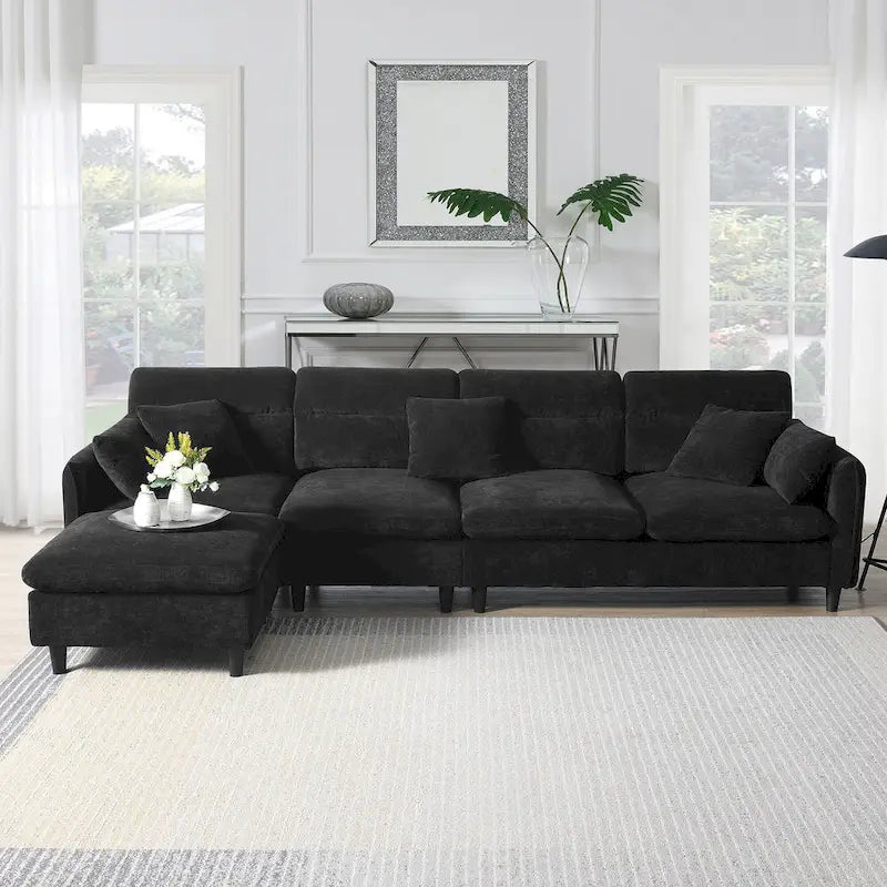 110-Inch L-Shaped 5-Seater Sectional Sofa with Removable Ottoman, Cloud Chenille Fabric, and 5 Cushions 23