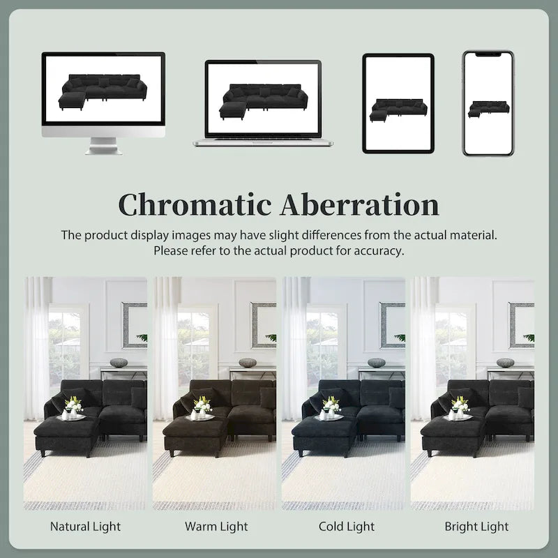 110-Inch L-Shaped 5-Seater Sectional Sofa with Removable Ottoman, Cloud Chenille Fabric, and 5 Cushions 27