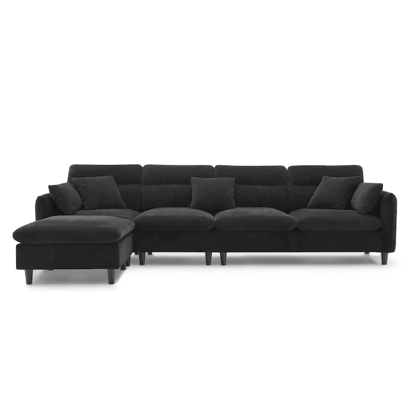 110-Inch L-Shaped 5-Seater Sectional Sofa with Removable Ottoman, Cloud Chenille Fabric, and 5 Cushions 28