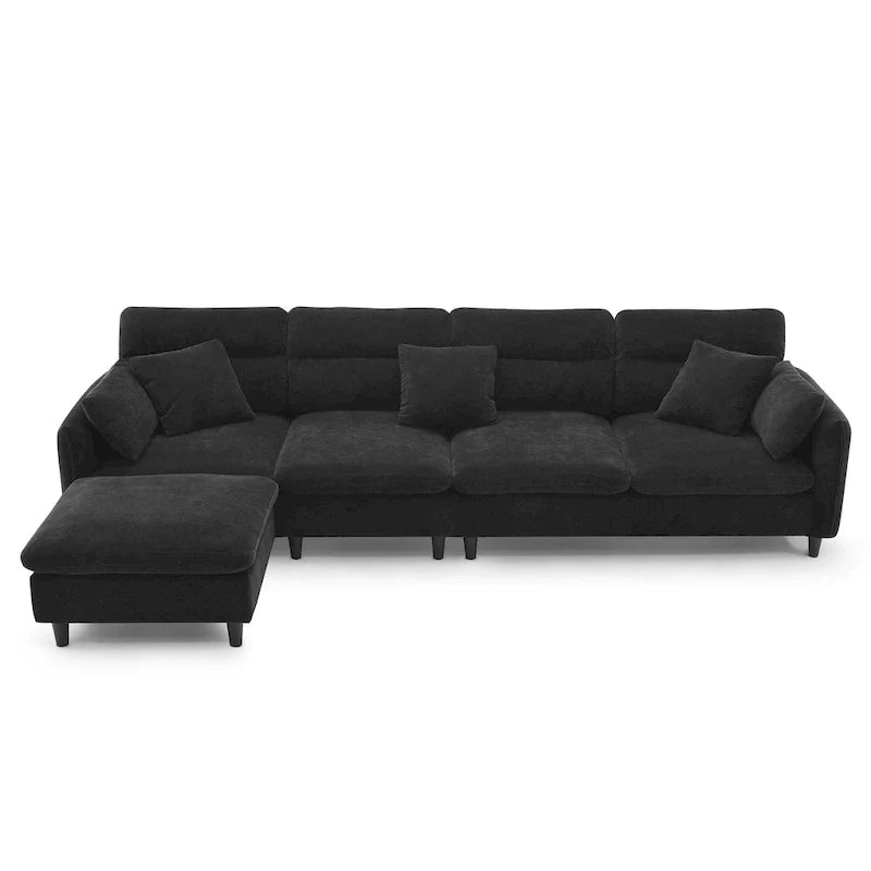 110-Inch L-Shaped 5-Seater Sectional Sofa with Removable Ottoman, Cloud Chenille Fabric, and 5 Cushions 29