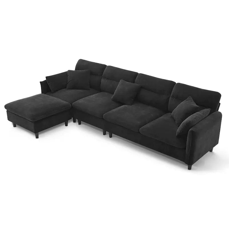110-Inch L-Shaped 5-Seater Sectional Sofa with Removable Ottoman, Cloud Chenille Fabric, and 5 Cushions 30
