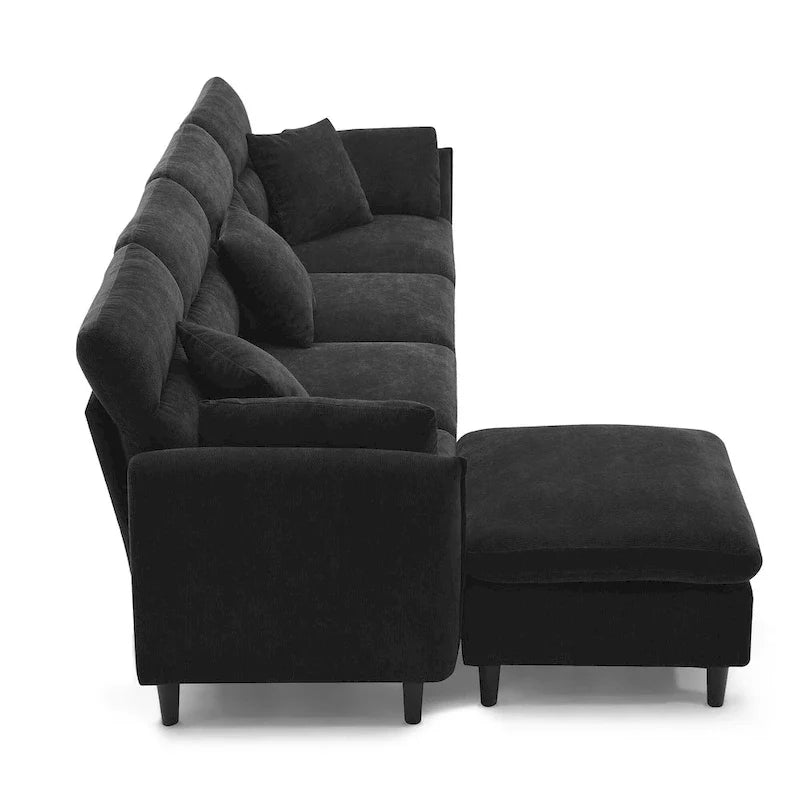 110-Inch L-Shaped 5-Seater Sectional Sofa with Removable Ottoman, Cloud Chenille Fabric, and 5 Cushions 32