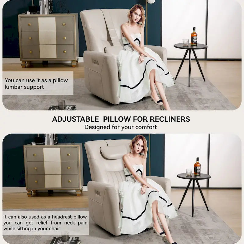 Beige Power Recliner Chair with 270° Swivel, Rocking Function, Lumbar & Neck Support Pillow, USB and Type-C Charging Ports 3