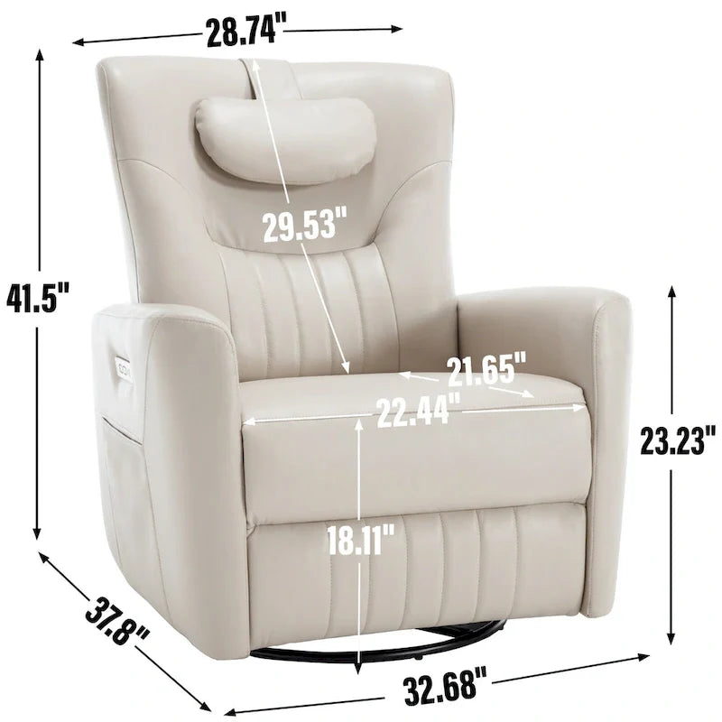 Beige Power Recliner Chair with 270° Swivel, Rocking Function, Lumbar & Neck Support Pillow, USB and Type-C Charging Ports 5