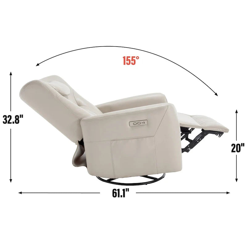 Beige Power Recliner Chair with 270° Swivel, Rocking Function, Lumbar & Neck Support Pillow, USB and Type-C Charging Ports 6
