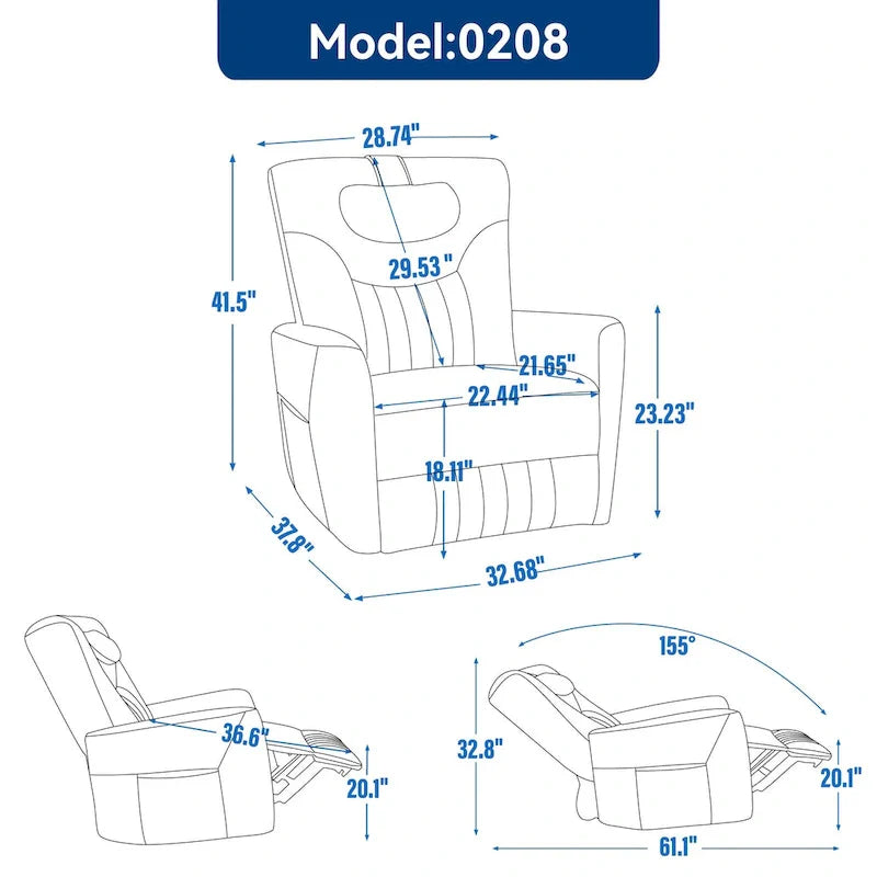 Beige Power Recliner Chair with 270° Swivel, Rocking Function, Lumbar & Neck Support Pillow, USB and Type-C Charging Ports 7