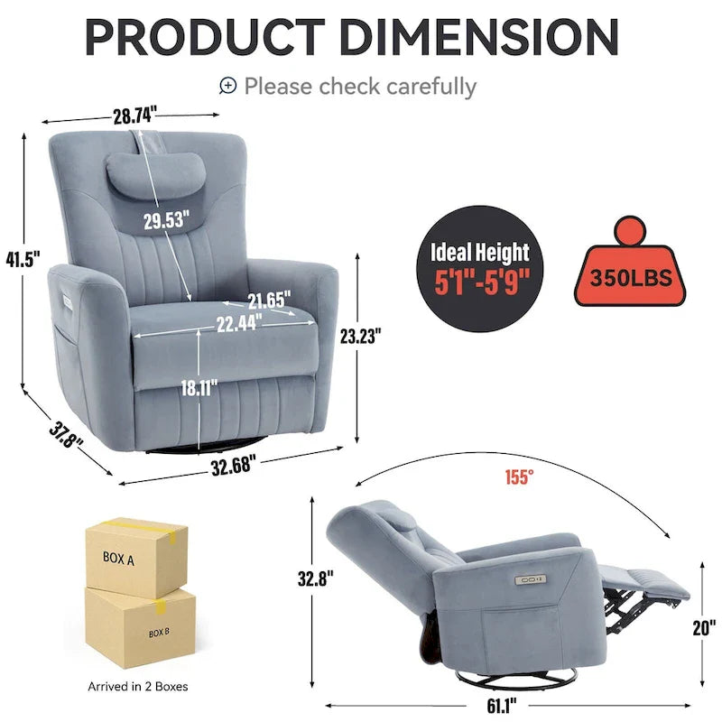 Beige Power Recliner Chair with 270° Swivel, Rocking Function, Lumbar & Neck Support Pillow, USB and Type-C Charging Ports 20