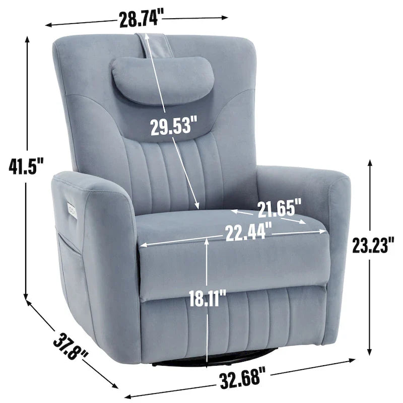 Beige Power Recliner Chair with 270° Swivel, Rocking Function, Lumbar & Neck Support Pillow, USB and Type-C Charging Ports 21