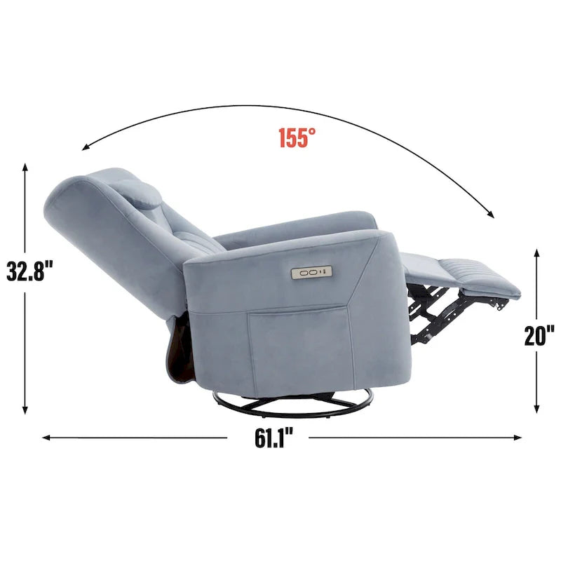 Beige Power Recliner Chair with 270° Swivel, Rocking Function, Lumbar & Neck Support Pillow, USB and Type-C Charging Ports 22