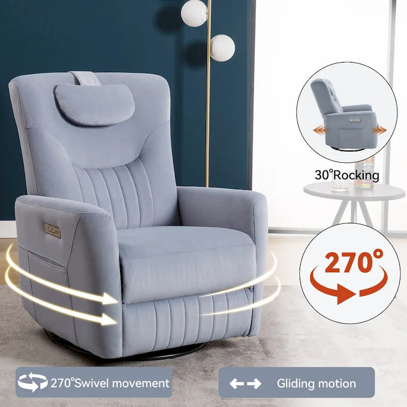 Beige Power Recliner Chair with 270° Swivel, Rocking Function, Lumbar & Neck Support Pillow, USB and Type-C Charging Ports 23