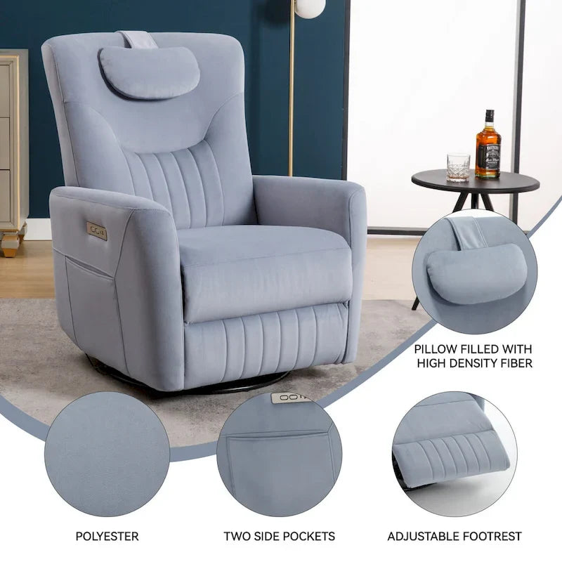 Beige Power Recliner Chair with 270° Swivel, Rocking Function, Lumbar & Neck Support Pillow, USB and Type-C Charging Ports 27