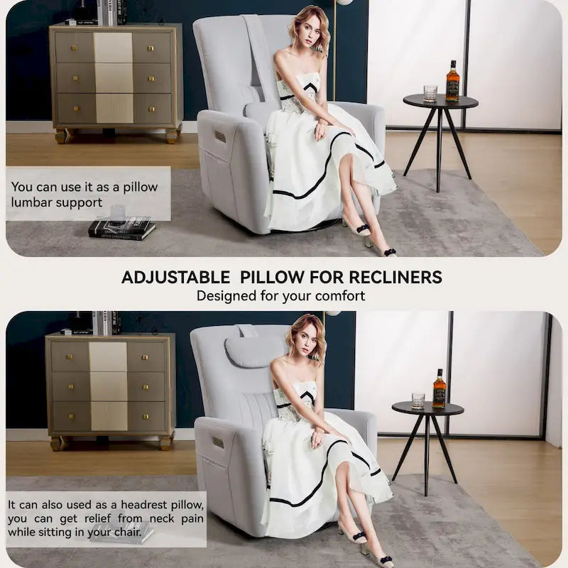 Beige Power Recliner Chair with 270° Swivel, Rocking Function, Lumbar & Neck Support Pillow, USB and Type-C Charging Ports 31