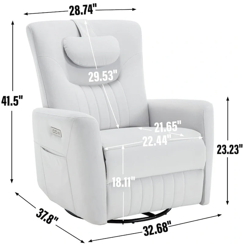 Beige Power Recliner Chair with 270° Swivel, Rocking Function, Lumbar & Neck Support Pillow, USB and Type-C Charging Ports 33