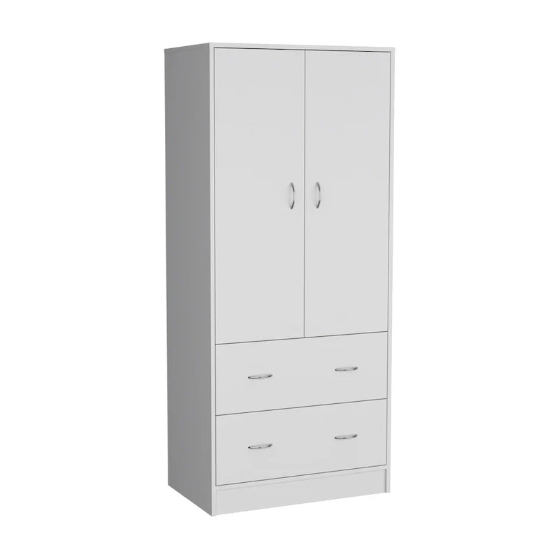 30.9-Inch Contemporary Double-Door Armoire with Two Drawers and Hanging Rod for Bedroom Storage 2