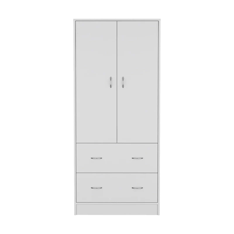 30.9-Inch Contemporary Double-Door Armoire with Two Drawers and Hanging Rod for Bedroom Storage 5