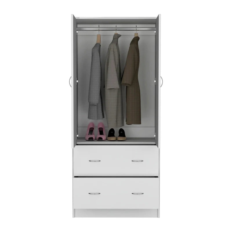 30.9-Inch Contemporary Double-Door Armoire with Two Drawers and Hanging Rod for Bedroom Storage 7