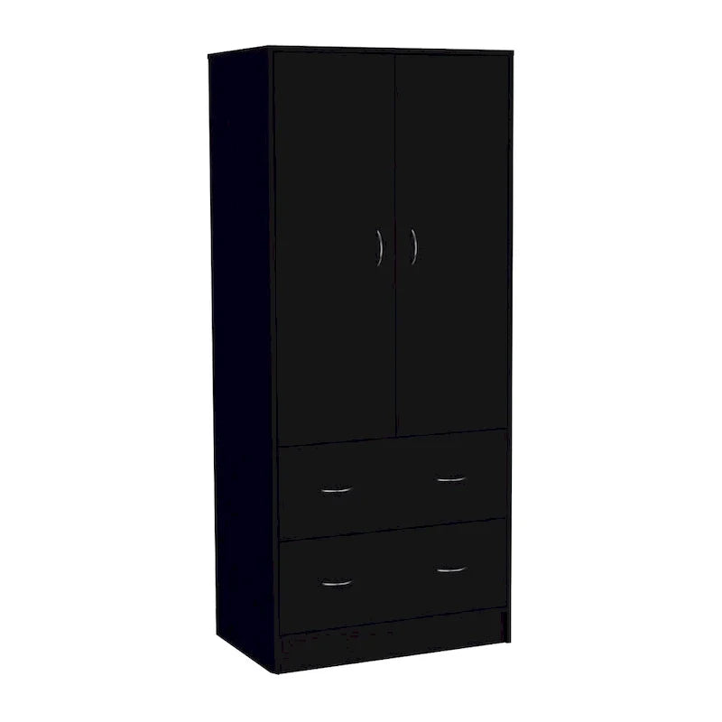 30.9-Inch Contemporary Double-Door Armoire with Two Drawers and Hanging Rod for Bedroom Storage 9