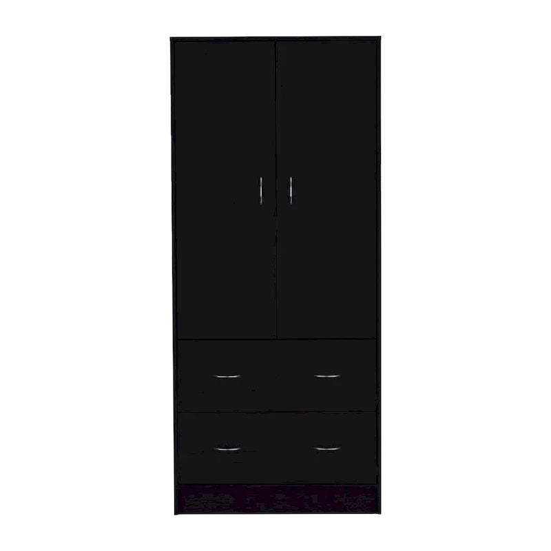 30.9-Inch Contemporary Double-Door Armoire with Two Drawers and Hanging Rod for Bedroom Storage 12
